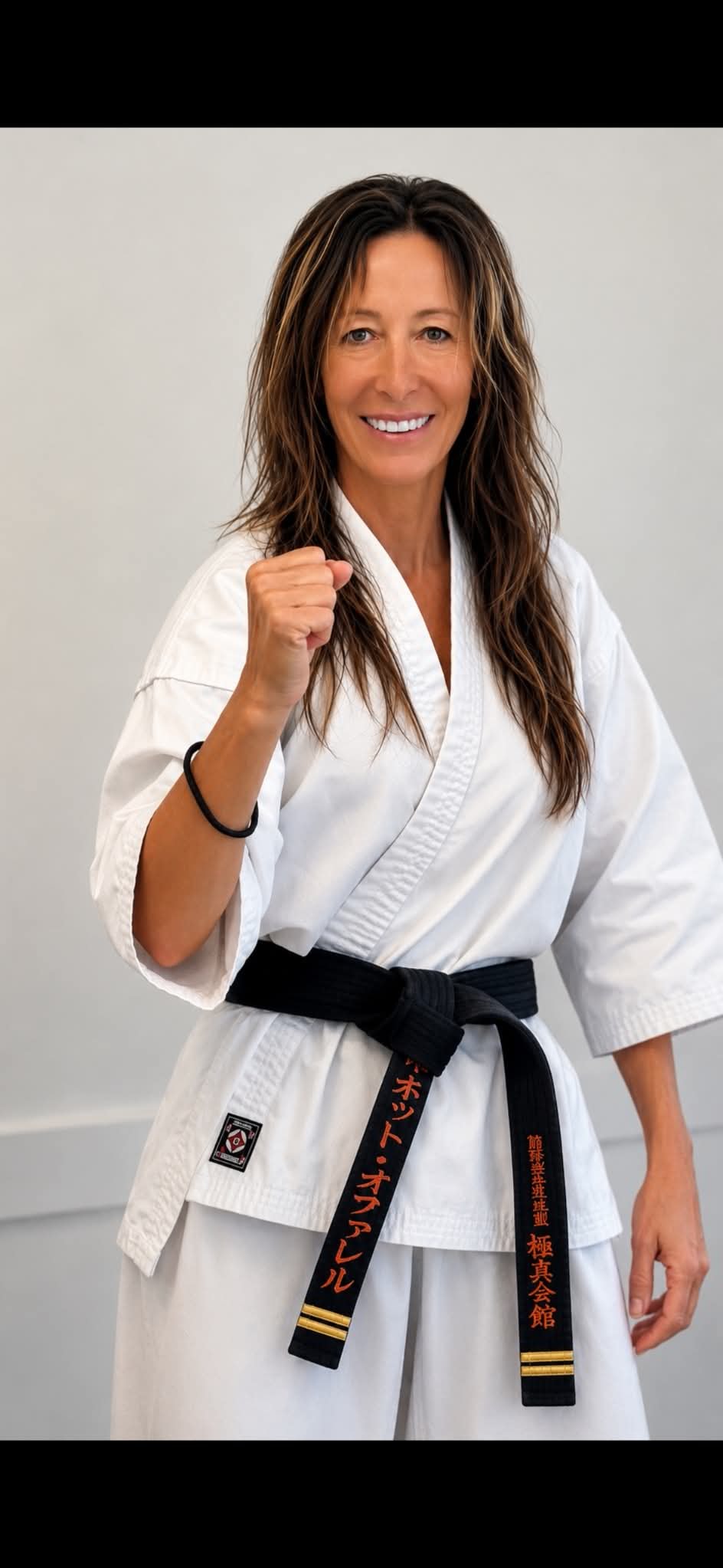 Senpai Janet Gardner in karate gi