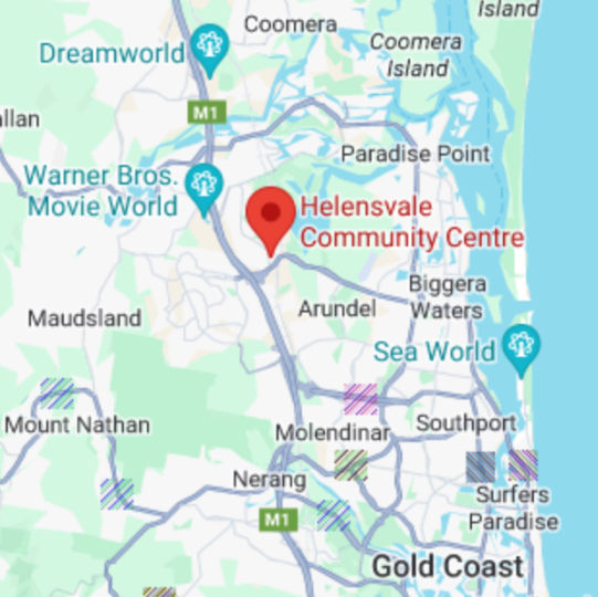 A map showing our location at the Helensvale Community Centre